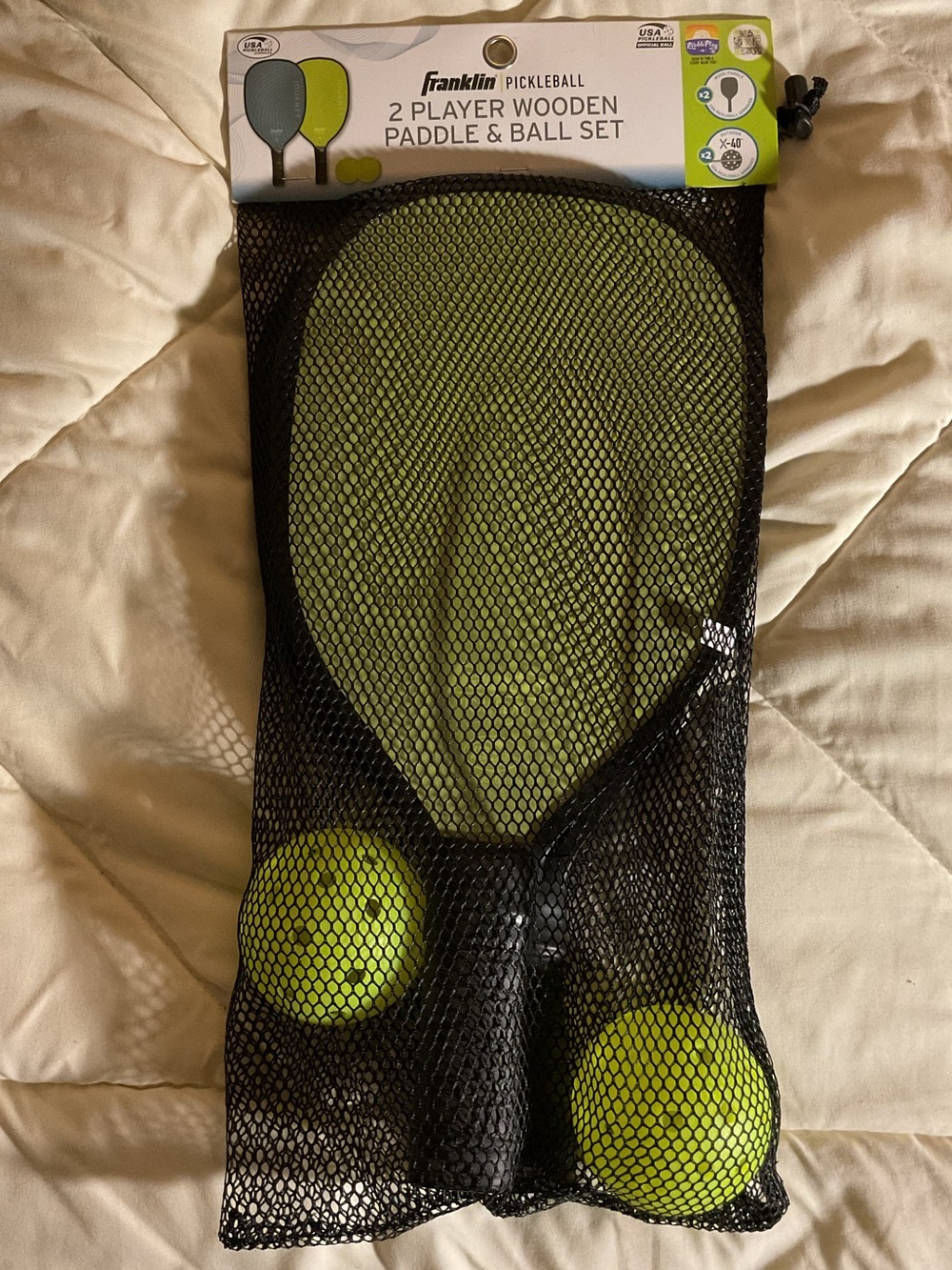 NWT Franklin 2-Player Wooden Pickleball Paddle & Ball Set - Lime Green
